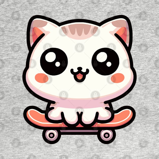 Kawaii Cat on a Skateboard by Mey Designs